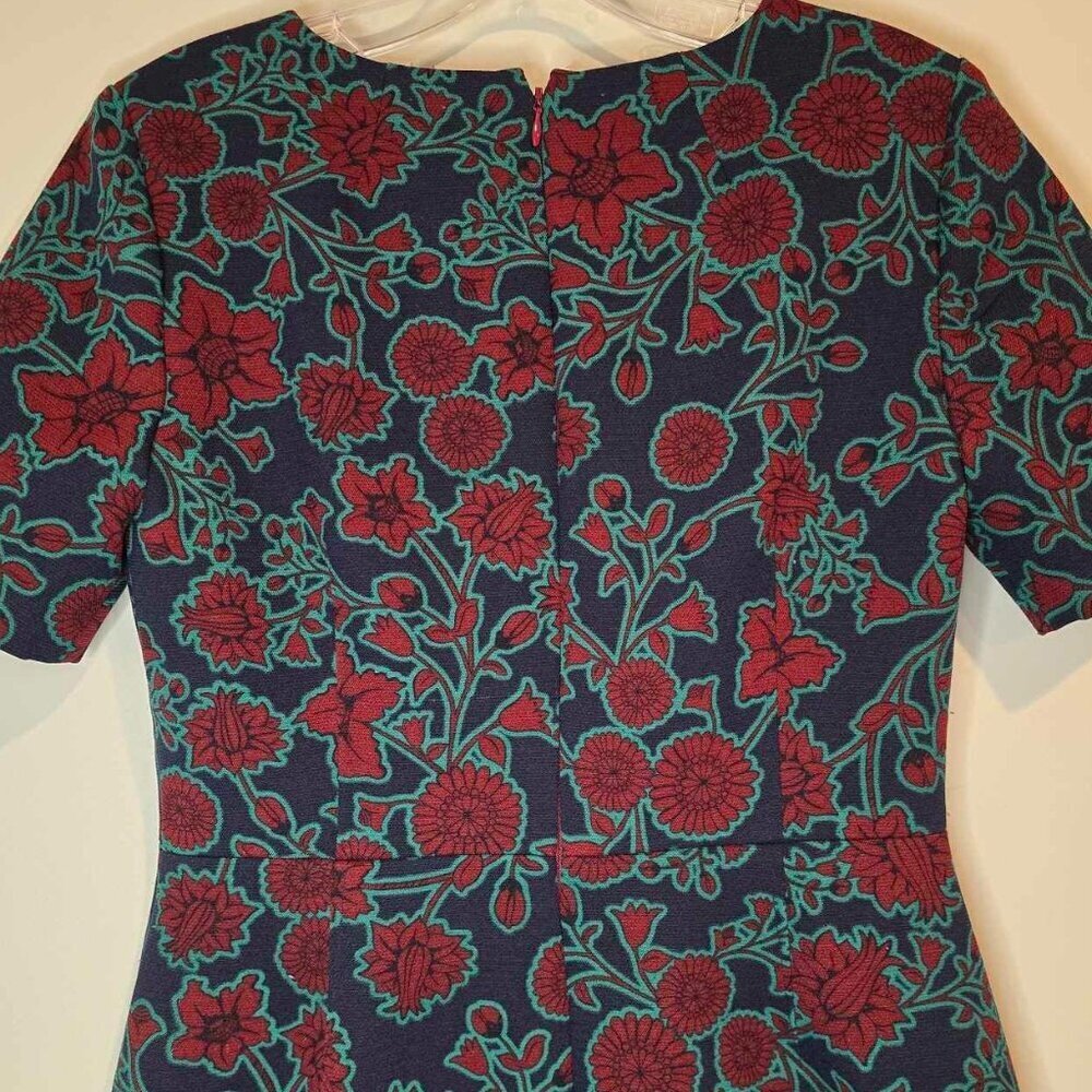 J Crew Short-Sleeve Printed Dress - Blue Burgundy Floral Print - Picture 9 of 12
